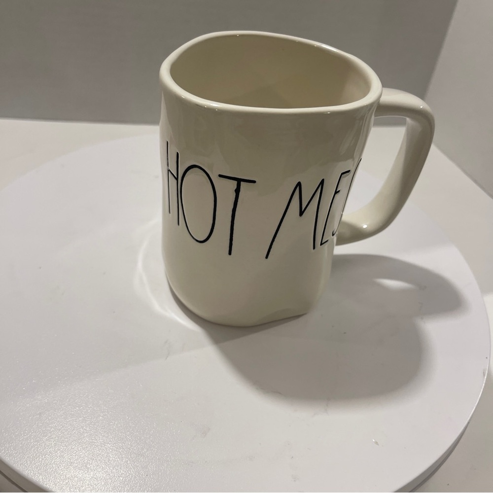 Rae Dunn Art Deco White Ceramic Mug with Black Text‎ Chunky Artwork Coffee